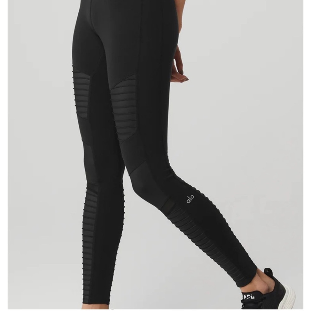ALO Yoga Moto Black Ribbed Leggings